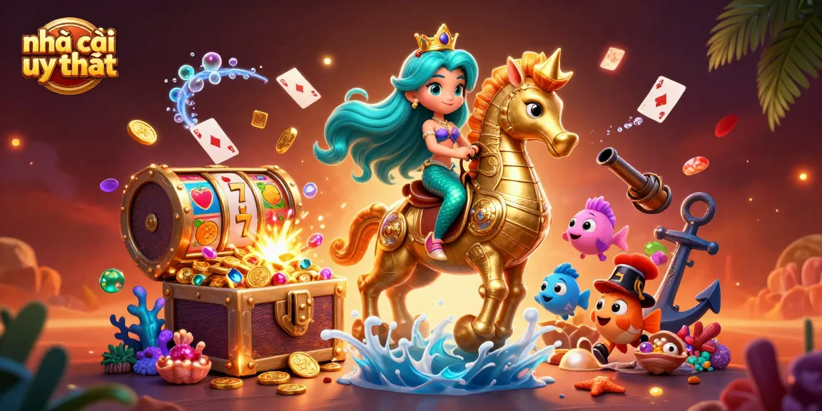 Engage with nhà cái uy tín in this vibrant illustration showcasing a mermaid princess and treasure.