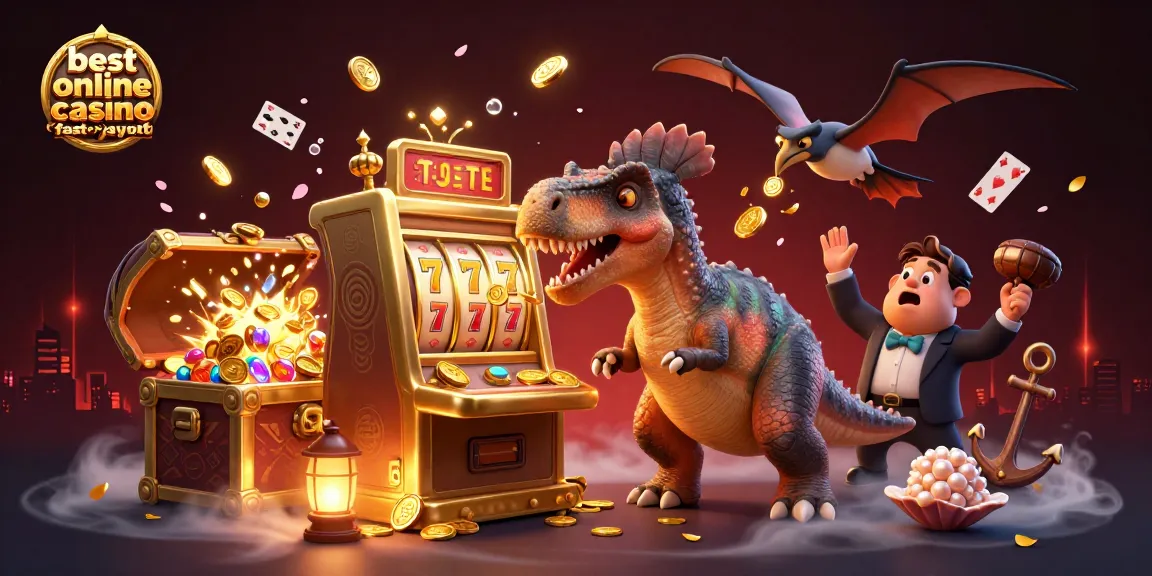 Experience the excitement of the best online casino fast payout with dynamic 3D characters interacting with vibrant slot machines and coins.
