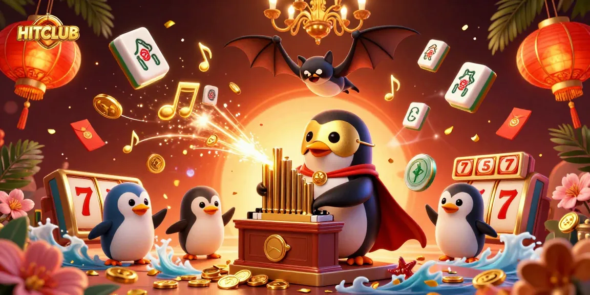 Experience the excitement of HITCLUB with a vibrant 3D illustration showcasing gambling elements and dynamic characters.