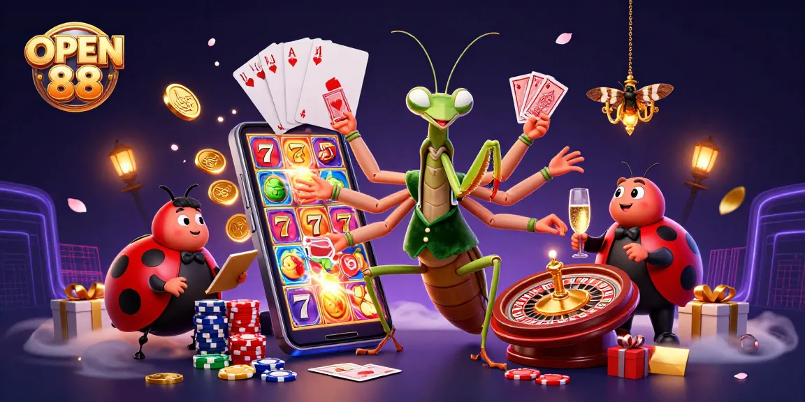 Engage with OPEN 88's thrilling slot games and enjoy pivotal winnings in this vibrant illustration.