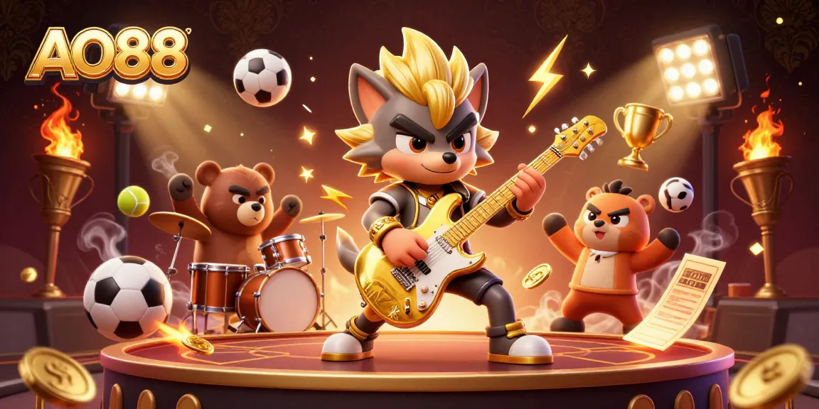 Join the excitement at AO88 with a vibrant casino stage illustration showcasing thrilling gaming action.