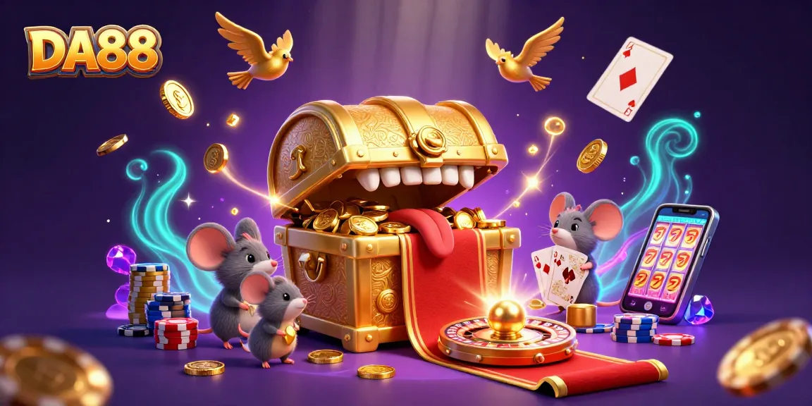 Engage with DA88 while exploring a vibrant casino scene with golden riches and action-packed games.