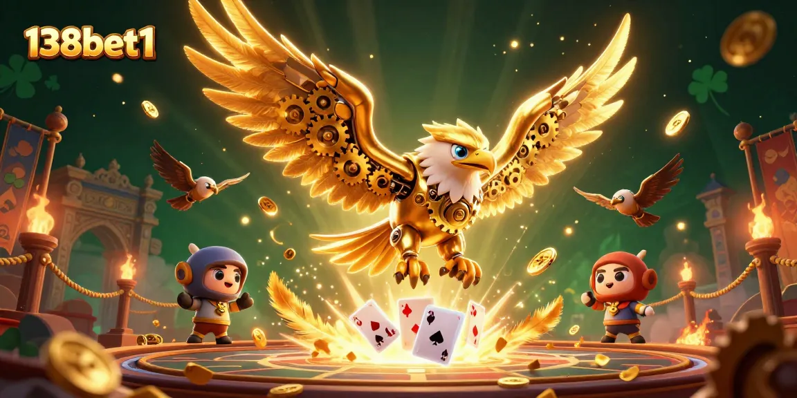 Experience excitement at 138bet1 with a dynamic 3D casino scene featuring holographic cards.
