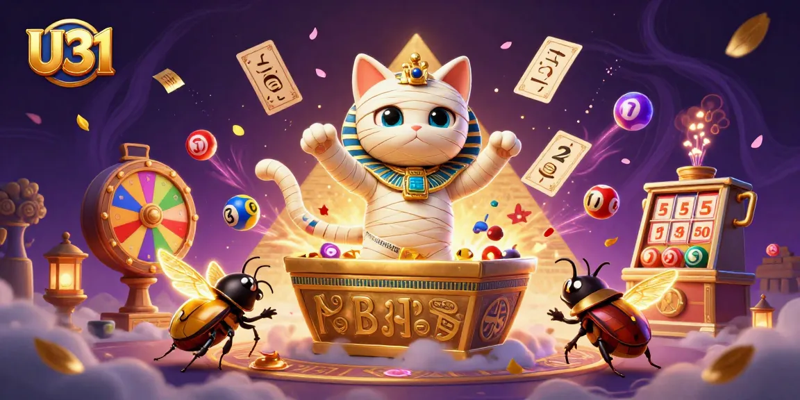 Experience dynamic gaming with U31, featuring an Egyptian mummy cat and glowing casino elements.