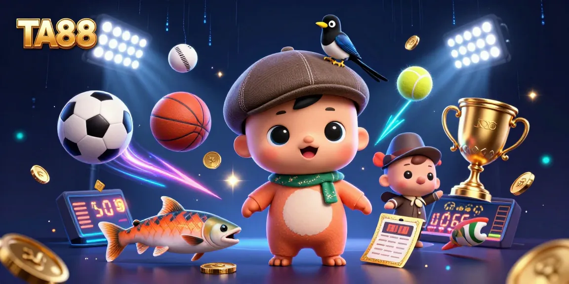 Engage in thrilling sports betting with TA88 featuring cartoon characters in a vibrant casino scene.