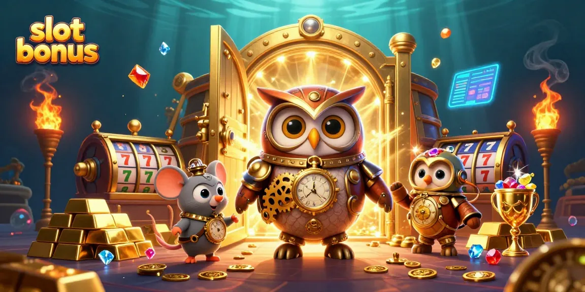 Engage with the thrilling slot bonus experience amidst a vibrant casino scene featuring animated characters.
