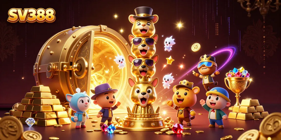 Experience the thrill of SV388 with a vibrant totem and casino treasures highlighting direct betting excitement.