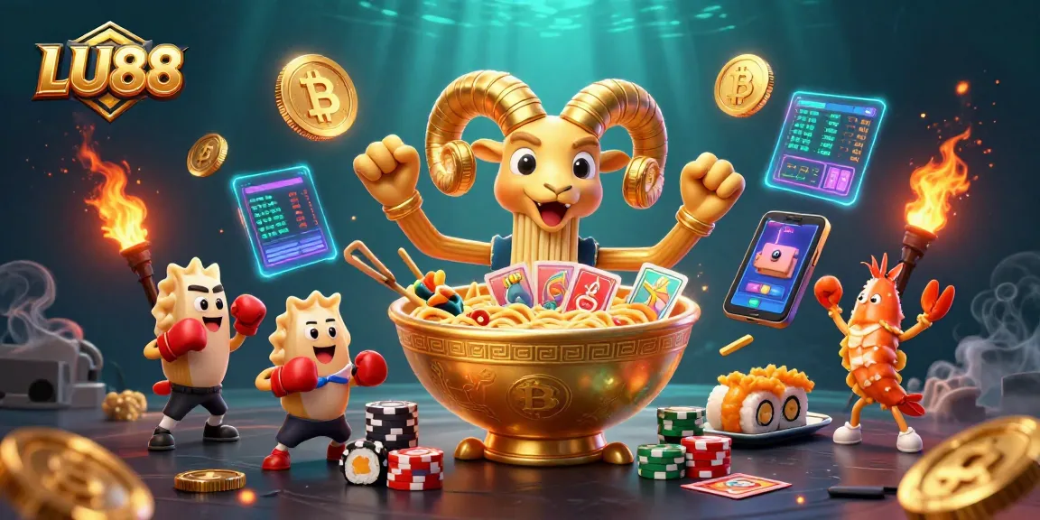 Engage with LU88 in a vibrant casino setting with 3D characters and dynamic gaming elements.