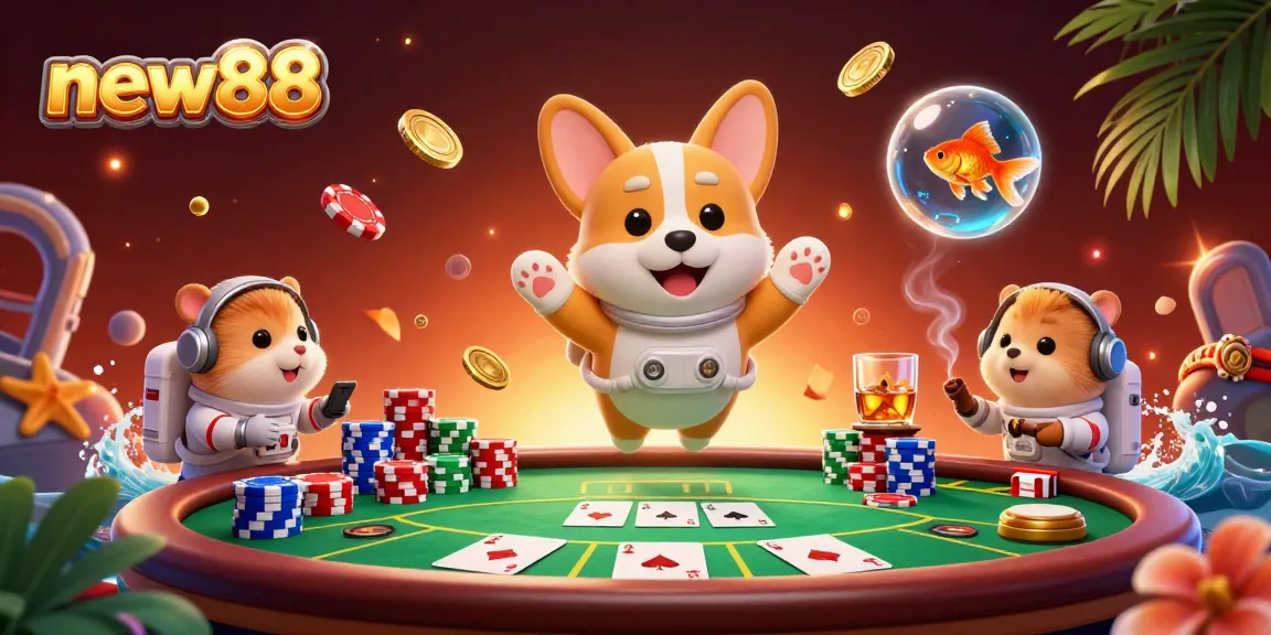 Experience the thrill of new88 with a 3D astronaut corgi in a space casino.